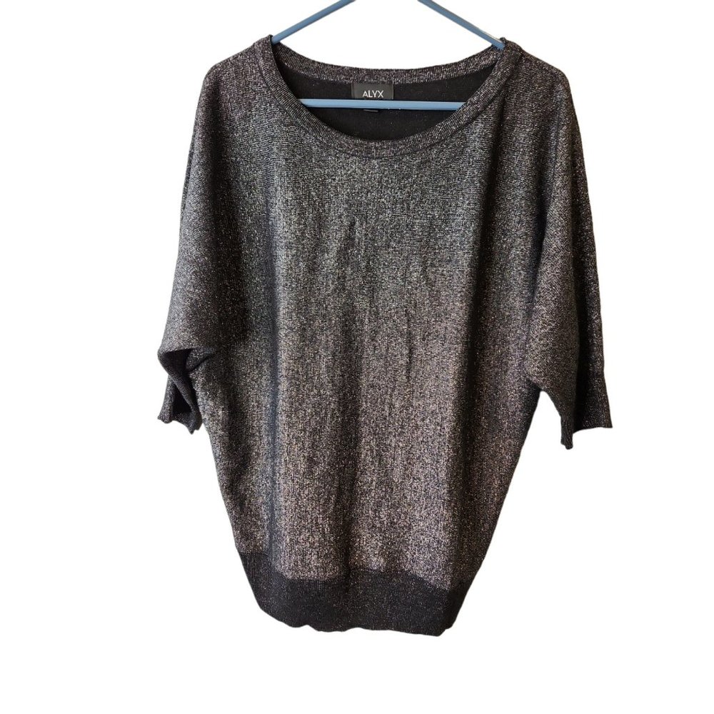 ALYX Size 1X Womens Top Black Silver Metallic Dolman Sleeve Pullover Shirt